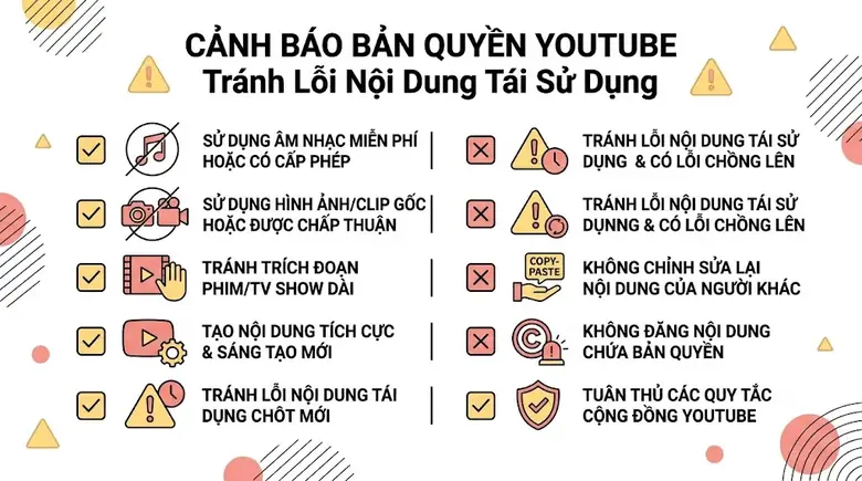 Bảng tổng hợp các lỗi bản quyền và nội dung tái sử dụng thường gặp khi bật kiếm tiền