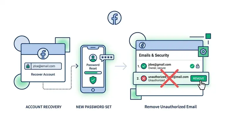 Giao diện cài đặt gỡ email lạ và các ứng dụng liên kết trái phép trên Facebook