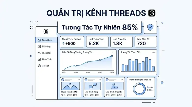 Giao diện quản trị kênh Threads hiệu quả và đo lường chỉ số tương tác bài viết