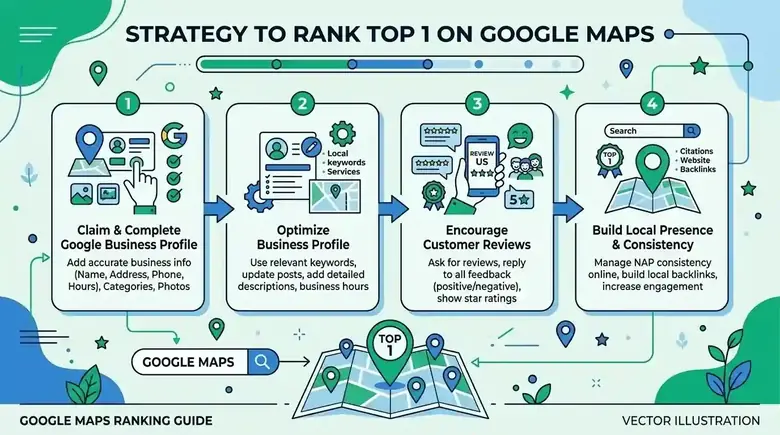 Sơ đồ quy trình SEO Google Maps đẩy TOP local search hiệu quả