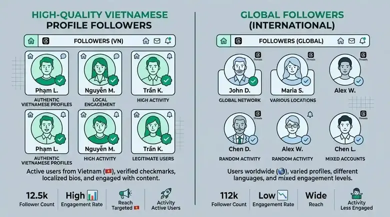 So sánh follower Threads Việt Nam và follower quốc tế